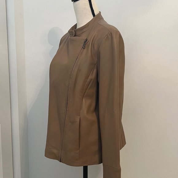 Live a Little Lamb Leather Moto Biker Jacket L Tan Camel - Picture 7 of 15